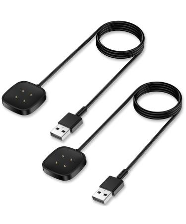 Mixblu Replacement Charger for Fitbit-Versa-4-Sense-2-Versa-3-Sense Cable - 3.3Ft Long USB Cable Cord Fast Charging Smartwatch Accessories, 2 Pack Black