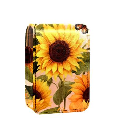 Travel Lipstick Organizer Case Lipstick Case Portable Makeup Bag With Mirror Vintage Leaves Sunflower A276y8ggjb