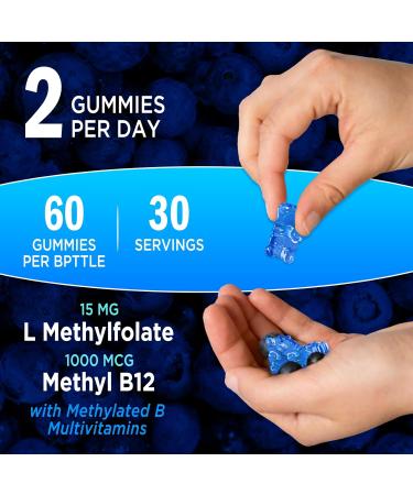 L-Methylfolate 15mg & Methyl B12 1000mcg Gummies Methylated B1 B2 B6 Multivitamins for Men Women Active 5-MTHF & B Complex Supplement Supports MTHFR Gene Immune Brain Health Vegan 60 Gummies - Buy Online on GoSupps.com