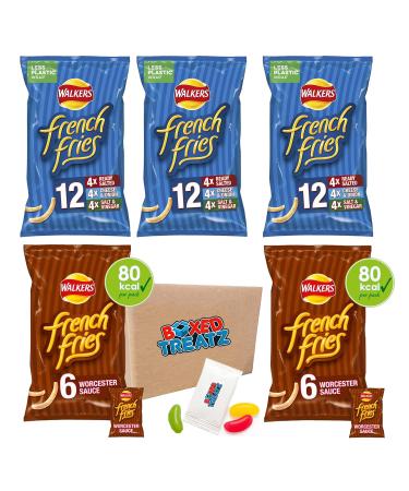 Walkers French Fries Variety Multipack Crisps 48x18g (12 X Ready Salted 12 X Cheese & onion 12 X Salt 7 Vinegar 12 X Worcester Sauce) Boxed Treatz - Buy Online on GoSupps.com