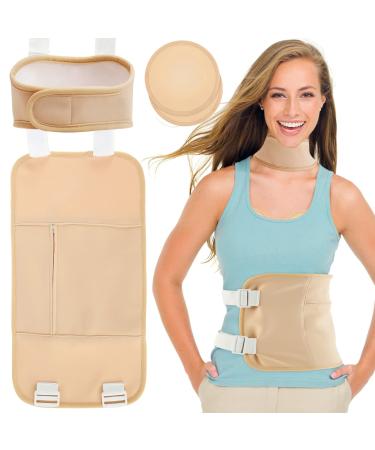 AEVXKHI 3Pcs Castor Neck Waist Oil Pack Set with Chest Pad Reusable Castor Oil Wrap Mess-Free Castoroil Pack Wrap with Adjustable Straps Comfortable Castoroil Pack for Neck Waist(Suit one Khaki) Suit one Khaki