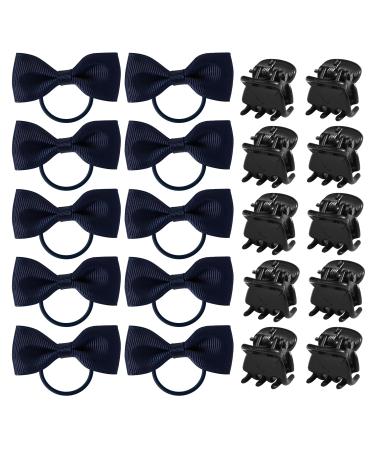 10 Pieces of Dark Blue Butterfly Hair Ties with 10 Pieces of Mini Hair Clips Dark Blue Bows Dark Blue Hair Ties Blue Hair Ties for Girls' School Women's Hair Accessories