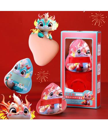 Fukamou Makeup Puff | Dragon Pattern Cosmetic Foundation Blender Sponge Pressed Powder Applicator Pad with Storage Box Beauty Makeup Tools for Loose & Cosmetic Foundation - Buy Online on GoSupps.com
