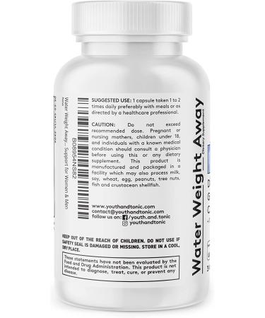 Water Away Youth Tonic: Natural Diuretic Supplement for Belly Bloat Relief - 30 Capsules - Buy Online on GoSupps.com