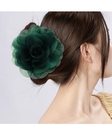 Cinaci 4-Pack Black Plastic Hair Clips with Chiffon Rose Loop Stylish Hair Accessories for Women & Girls - Buy Online on GoSupps.com