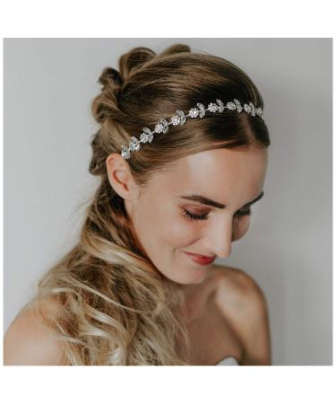SWEETV Rhinestone Bridal Headpiece Silver Wedding Headband Crystal Hair Accessories for Bride Bridesmaid Flower Girl Sliver