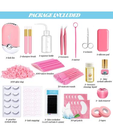 Professional Lash Extension Kit - USB Eyelash Fan Strong Glue 0.07D Curl 8-15mm Sizes - Perfect for Beginners | Pink B - Buy Online on GoSupps.com