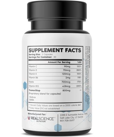 Real Science Tremor Miracle Capsules Tremor Relief Supplement and Hand Tremor Aids for Adults with TremorStop Blend GABA and Vitamins for Neurotransmission Support Made in USA 60 Caps 1 Pack - Buy Online on GoSupps.com