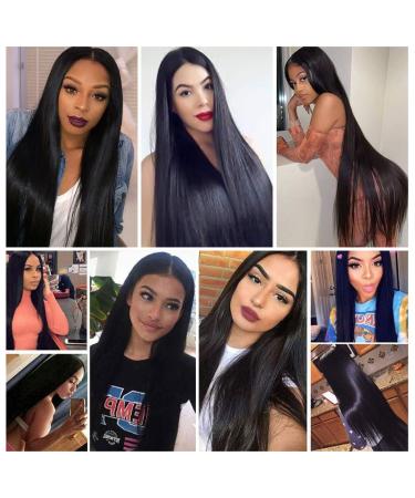 Lsybeauty Synthetic 37 Inch Long Straight Lace Front Wig for Women - 180% Density, Deep Middle Part, Heat Resistant Fiber - Black Glueless Hair Replacement with Baby Hair - Buy Online on GoSupps.com