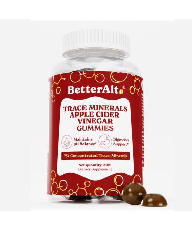 Better Alt AApple Cider Vinegar Gummies with Cinnamon & Fenugreek 75+ Trace Minerals Plant-Based Pectin Gelatin-Free Individually Wrapped 30 Counts