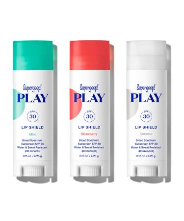Supergoop! PLAY Lip Shield SPF 30 with Mint Strawberry & Coconut - 3 Pack - Lip Balm - Moisturizing Treatment For Dry Cracked Lips - Clean Ingredients & Broad Spectrum UV Protection