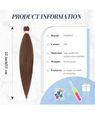 Feshfen Pre Stretched Yaki-Texture Hair Extensions for Braids - 55 cm 8 Pack | Light Auburn 30# Synthetic Braiding Hair - Buy Online on GoSupps.com