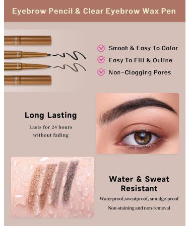 2-in-1 Eyebrow Pen & Brow Freeze Gel - Waterproof Long-Lasting Definer & Setter - Light Brown - Smudge-Proof Crayon Pomade & Clear Wax Pencil for Natural Look - Buy Online on GoSupps.com