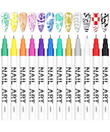 12 Color 3D Nail Art Pens Set Kalolary Nail Polish Pens Nail Point Graffiti Dotting Pen Drawing Painting Liner Brush for DIY Nail Art Beauty Adorn Manicure Tools(G)