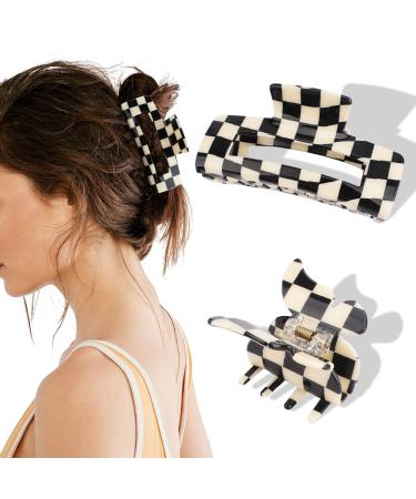 YISSION 2 PCS Large Checkered Hair Clips  Vintage Girls Butterfly Hair Clips Steady Square Claw Clips Big Hair Claw Clips for Thin/Thick Hair  Fashion Hair Accessories for Women