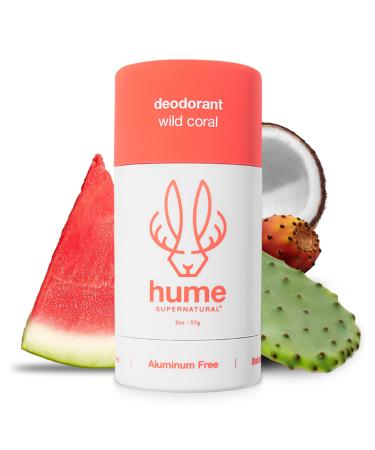 Hume Supernatural Natural Deodorant Aluminum Free for Women & Men  Natural Ingredients  Probiotic  Plant Based  Baking Soda Free  Aloe  & Cactus Flower  Anti Sweat  Stain & Odor   Wild Coral 1 Pack Wild Coral - 1 pack
