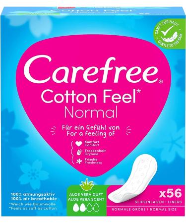 Carefree slip performances cotton feel normal with aloe vera fragrance 100 percent breathable for a long -lasting feeling of freshness size normal 56 pieces