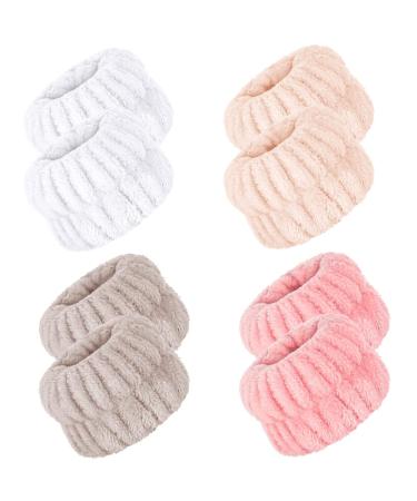 Chunyin 8 Pieces Wrist Spa Washband Microfiber Wrist Wash Towel Band Scrunchies Washing Face No Drip Cleansing Cuffs Absorbent Wrist Women Girls Prevent Liquid from Spilling Gray/White/Beige/Pink