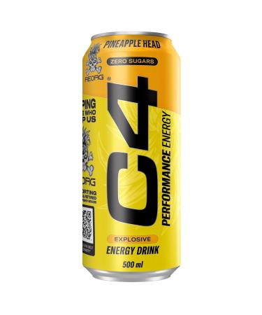 C4 Energy Pineapple Sugar Free Sparkling Energy Drink | Pre Workout Performance Drink with Caffeine 12x500ml