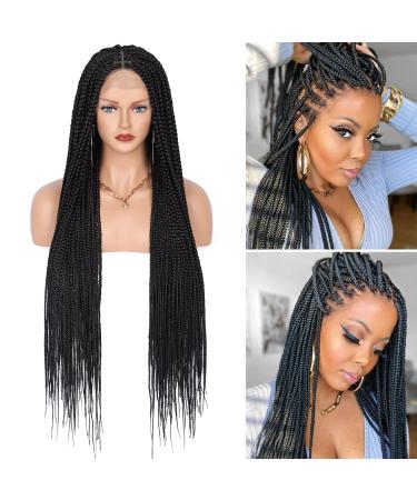 Fecihor 36" Full double Lace Front Box Braided Wigs Knotless Cornrow Braids Lace Frontal Wig Synthetic Black Hand Braided Wigs With Baby Hair for Black Women