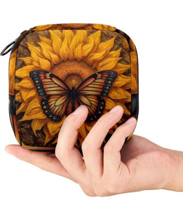 Eco-Friendly Menstruation Pad Bag with Zipper - Blooming Sunflower Butterfly Design for Women & Girls | Stylish Tampon & Napkin Storage - Buy Online on GoSupps.com