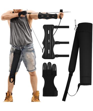 3 Pcs Archery Accessories Including Protective Archery Arm Guard Leather Padded Three Finger Archery Gloves Back Arrow Quiver Hip Arrows Bag for Men Women Youth Adults Beginners Hunting Shooting