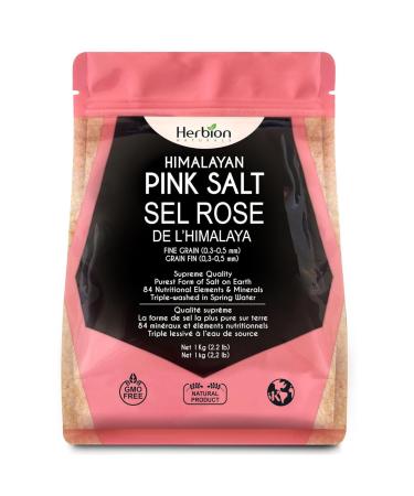 Herbion Naturals Himalayan Pink Salt - Pure and Flavorful Fine Grain - 1 KG (2.2 lbs) Resealable Pouch - Rich in Minerals - Triple Cleansed - GMO-Free - Chemical-Free