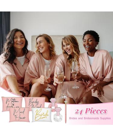 24 Pcs Bridesmaid Gifts Set - Canvas Makeup Bags, Hair Scrunchies, Diamond Pens for Bridal Shower Wedding - Pink & White Theme - Buy Online on GoSupps.com