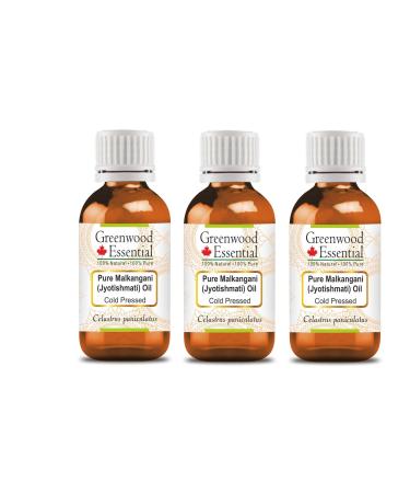 Greenwood Essential Huile de malkangani naturelle pure (Malkangni/Jyotishmati) (Celastrus paniculatus) press e froid 100 ml x 3 (10 oz) 100 ml (Lot de 3)