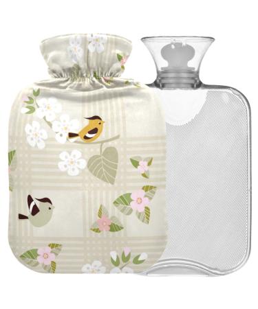 NAANLE hot water bottle with lid flowers and birds Transparent hot water bottle heat bottle for back pain relief handfoot warmer neck hot and cold therapy 1l
