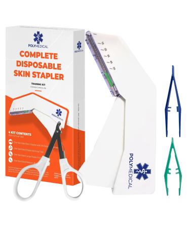 4 Piece Disposable Skin Stapler Kit (Suture Thread Alternative) 55 Wires, Stapler Remover Tool + 2 Plastic Forceps for Outdoor Camping Emergency Survival Demo, First Aid Field Emergency Vet Training