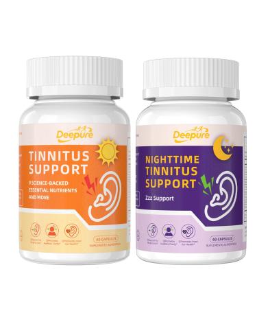 Deepure Tinnitus Auditory Support Capsules-Day & Night Formula with Magnesium Ginkgo and Ashwagandha for Focus Sleep Inner Ear Comfort Promote Quieter Mental Clarity Non-GMO Vegan Formula 120 Count