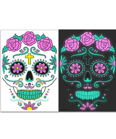 Halloween Luminous Temporary Tattoos Stickers - 4 Sheets Glow in Dark Sugar Skull Face Stickers for Adults & Kids - Waterproof 3D Facial Party Favors - Buy Online on GoSupps.com