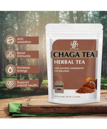 iMATCHME Chaga Tea Bags - Organic Chaga Mushroom Tea - Detox and Digestive Support - Caffeine-Free - 30 Bags - Buy Online on GoSupps.com
