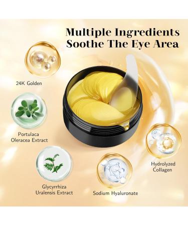 60 Pack 24K Gold Under-Eye Patches | Dark Circles & Puffiness Relief | Collagen & Hyaluronic Acid Eye Masks for All | Best Skin Care Solution - Buy Online on GoSupps.com