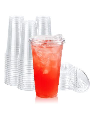 Lilymicky 60 PACK 24 oz Clear Plastic Cups With Strawless Sip Lids Disposable Plastic Cups With Sip Through Lids for Ice Coffee Smoothie Slurpee or Any Cold Drinks 24 oz-60pack