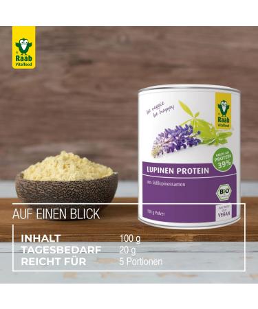 Raab Vitalfood Organic Lupine Protein Powder - 43% Vegan Protein from Sweet European Lupins 100g - Buy Online on GoSupps.com