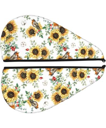 Hair Towel Wrap - Quick Drying Turban with Button | Sunflower Leaves & Birds Design - Buy Online on GoSupps.com