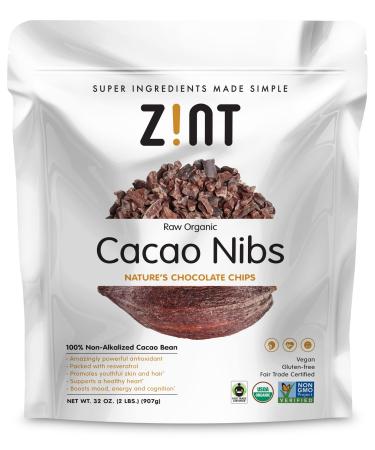 Zint Organic Cacao Nibs (32 oz): Fair Trade Paleo-Certified Organic Non GMO Anti Aging Antioxidant Superfood Gluten Free Cocoa Cacao Beans 2 Pound