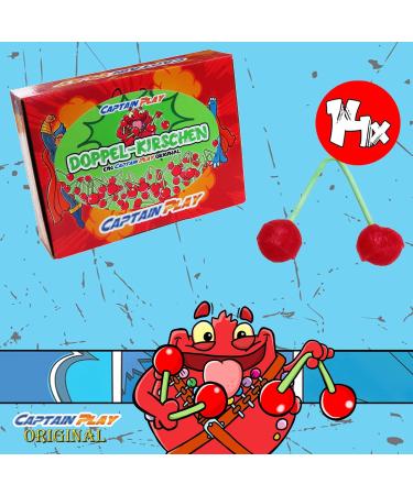  CAPTAIN PLAY CAPTAIN PLAY - Candy Box with 14 Double Lollipops - Lollipops with two heads - Cherry Flavored - in Individual Wrappers - 189g Box - Buy Online on GoSupps.com