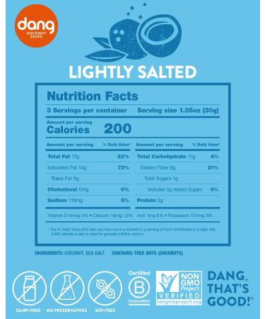 Dang Keto Toasted Coconut Chips - Lightly Salted Unsweetened | 3.17 Oz Resealable Bag - Keto Certified, Vegan, Gluten Free, Paleo Friendly - Healthy Snack Made with Whole Foods - Buy Online on GoSupps.com