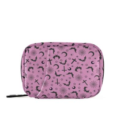 Travel Pill Organizer Bag Weekly Pill Organizer Case Purple Goth with Bats Portable Small Daily Pill Boxes for Vitamin Fish Oils Supplement Holder with Zipper Compact Size Cartoon 138 one size