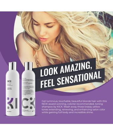 Kick Purple Shampoo for Blonde & Grey Hair - 8oz | Award-Winning Toning Formula to Neutralize Brassiness & Enhance Blonde Tones - Buy Online on GoSupps.com