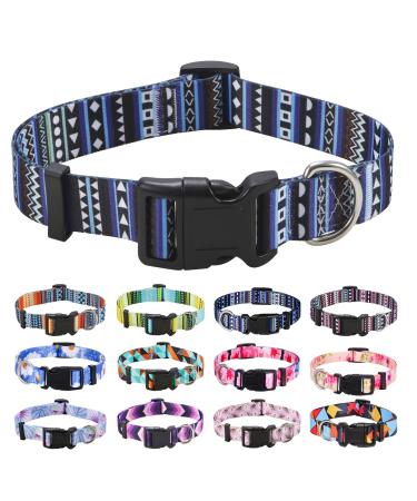 Mihqy dog collar adjustable soft & comfort dog collar Bohemian flowers geometric trunk design for small medium and large dogs (Bohemian blue XS) XS (neck circumference 20-30 cm width 1.5 cm) Bohemian blue
