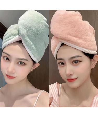 2Pcs Quick-Dry Microfiber Hair Towel & Shower Cap for Women - Soft Bath Hats in Green - Buy Online on GoSupps.com