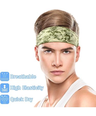 Men's Camo Sweatband for Workout, Sports, Basketball, Football, Cycling - Wide Absorbing Headband for Running and Yoga - 4.7 x 9.8 Inch, Mixed Style - Buy Online on GoSupps.com