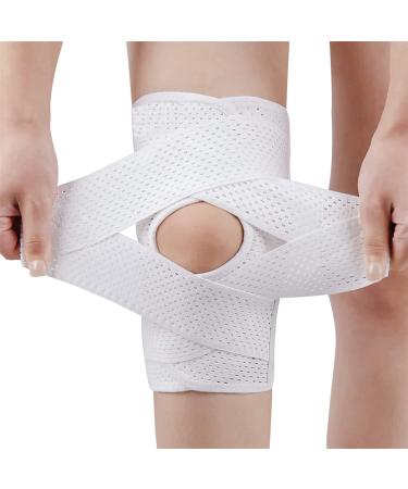 Knee Support for Women/ Men Knee Brace for Knee Pain Adjustable Knee Compression Sleeve Support with Side Stabilizers for Working Out Running Fitness Weightlifting ACL MCL Meniscal Tear White (L) L White