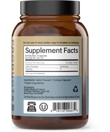 Complete Natural Products Organic Garlic Capsules - 520mg Capsules 100 Count Vegetarian Pills Supplement, Garlic Powder Capsules & Extract - Buy Online on GoSupps.com