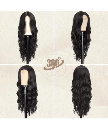 BARSDAR 66cm Long Wavy Black Wig - Natural Black Middle-Part Synthetic Hair Wig for Women | Daily Party Halloween Use - Buy Online on GoSupps.com