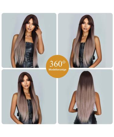Buy Testar 28 Inch Ombre Brown Gray Wig - Long Straight Heat-Resistant Synthetic Fiber Wig for Women | Perfect for Daily Party & Cosplay Use - Buy Online on GoSupps.com